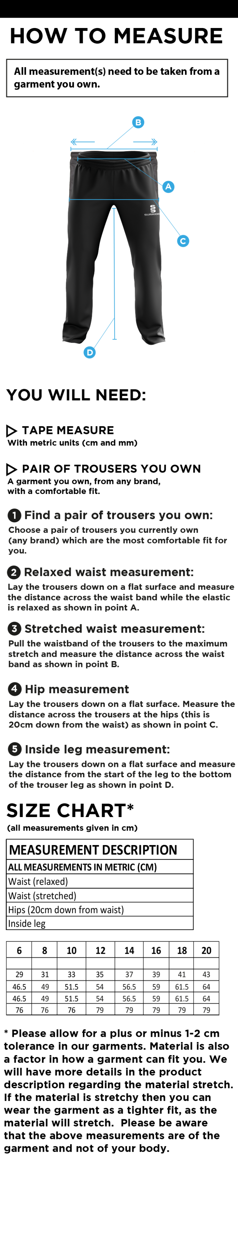 Wickford CC - Dual Poplin Track Pant - Women's Fit - Size Guide