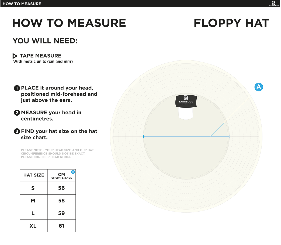 WICKFORD CC - Floppy Hat - Ivory - Size Guide
