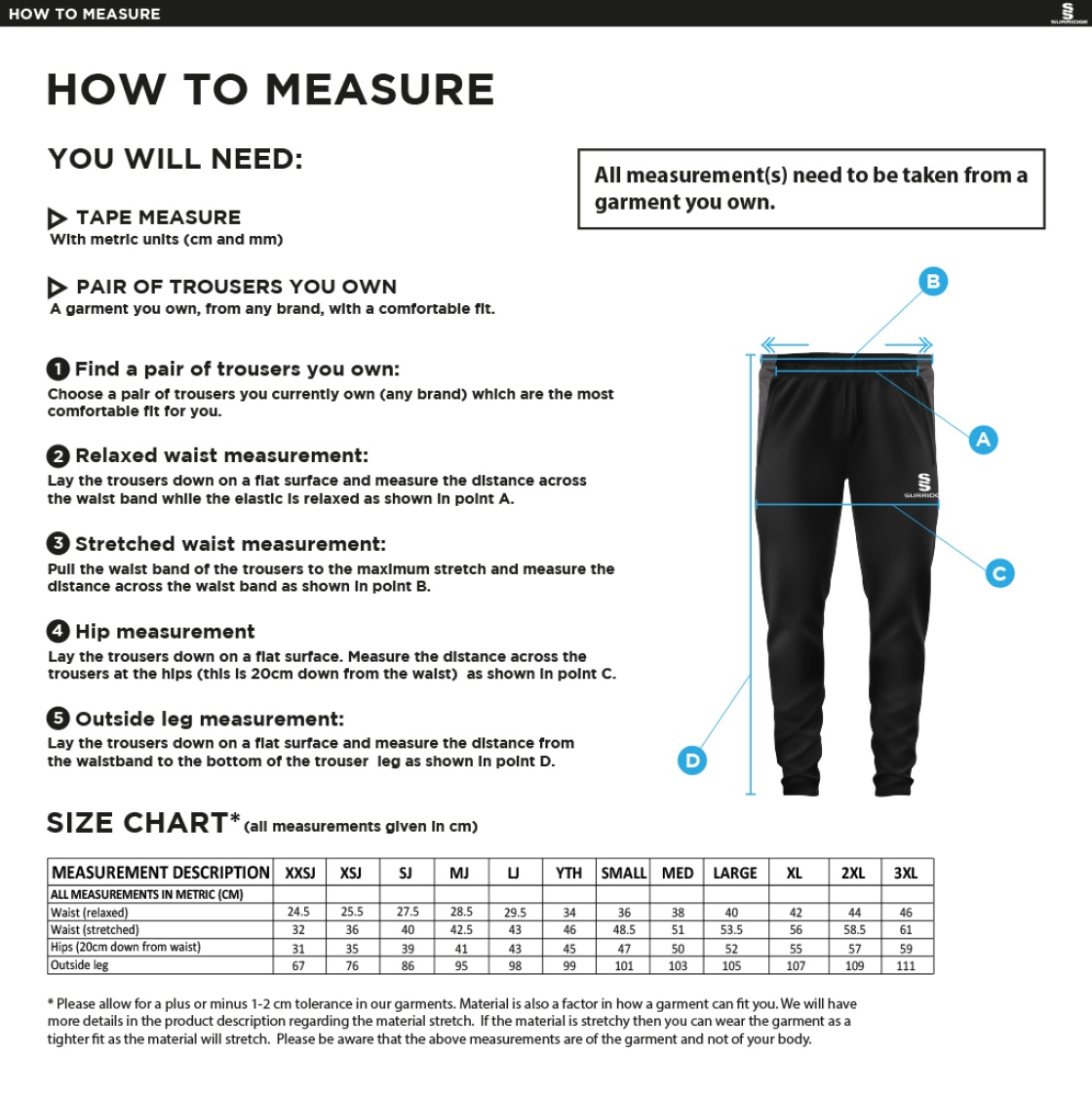 WICKFORD CC - Juniors - Dual Skinny Pant : Black - Size Guide