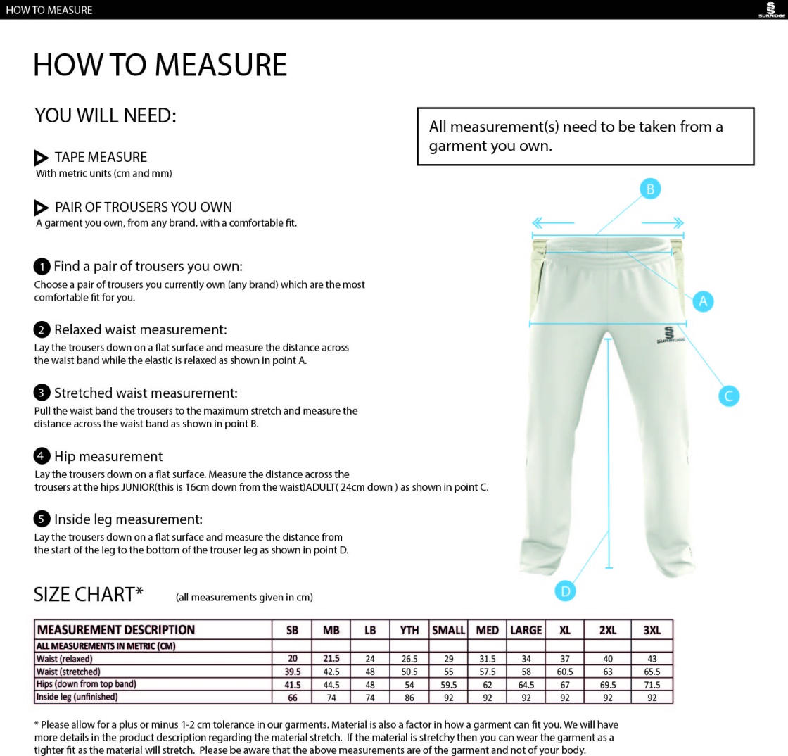 WICKFORD CC - Pro Playing Pant - Size Guide