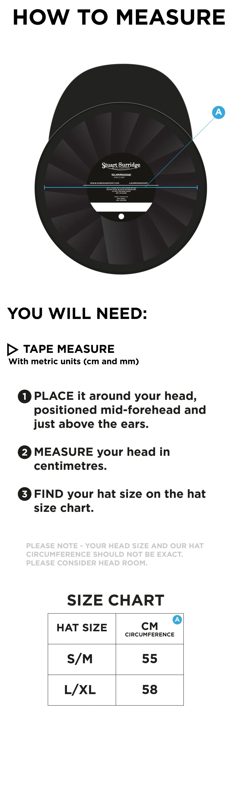 Wickford CC Baggy Cricket Cap - Maroon - Size Guide