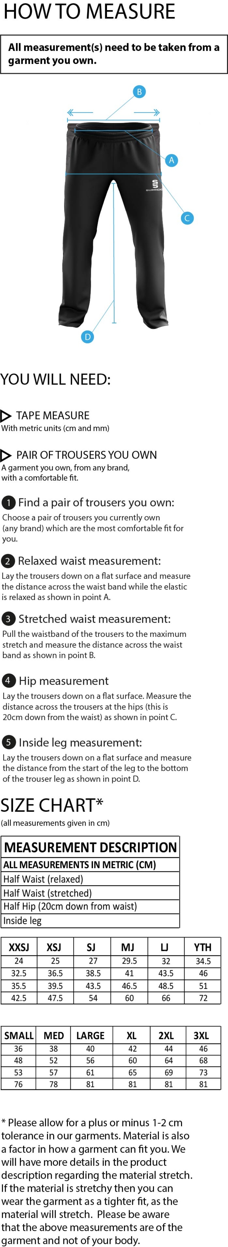 Wickford CC - Dual Poplin Track Pant - Unisex Fit - Size Guide
