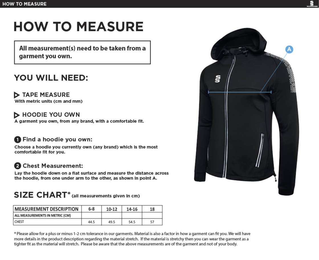 Wickford CC - Dual Full Zip Hoody - Women's Fit - Size Guide