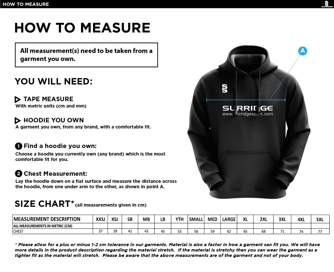 Wickforc CC - Fuse Hoody - Unisex Fit - Size Guide