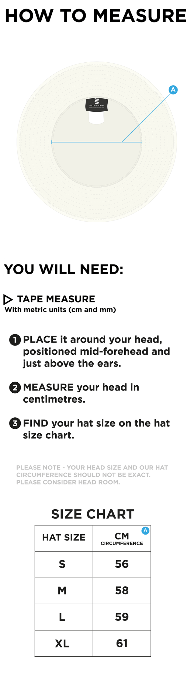 WICKFORD CC - Floppy Hat - Ivory - Size Guide